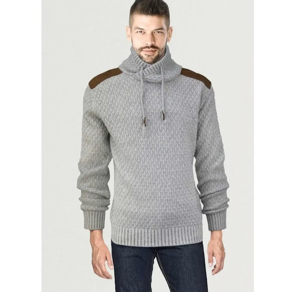 XRAY Knitted Cowl Neck Pullover Sweater Men Small Marled Gray Shoulder Patch EUC